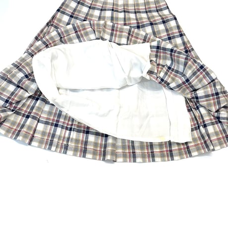 【USED】Vintage PLAID PLEATED MIDI SKIRT with LINING NAVY × BEIGE