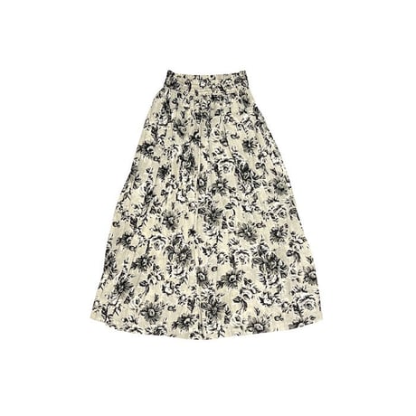 【USED】90'S BLACK & WHITE FLOWER MESH PLEATS LONG SKIRT