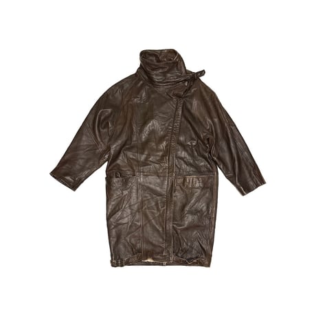 【USED】80's Vision Asymmetric High-Neck Leather Coat Sheep Nappa