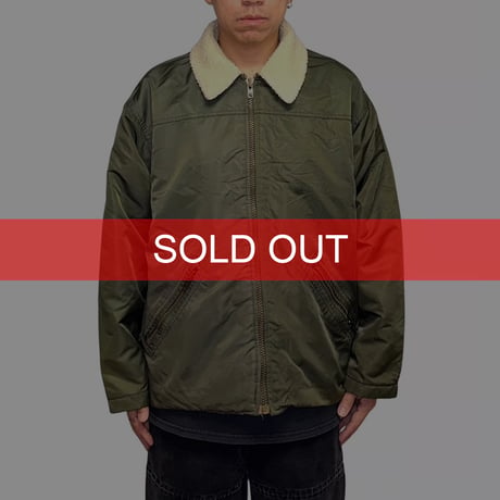 【USED】90's J.CREW Shiny Olive Shearling-Lined Bomber Jacket
