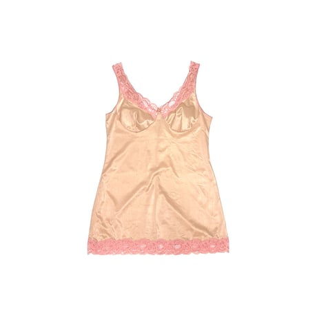 【USED】70's Enka Perlon LINGERIE SLIP MINI DRESS BEIGE