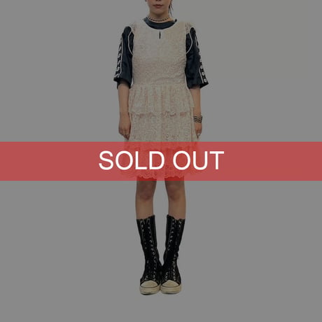 【USED】00's NAF NAF TRIPLE RUFFED LACE DRESS