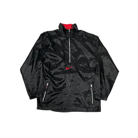 【USED】90'S NIKE CENTER LOGO HALF-ZIP NYLON JACKET BLACK