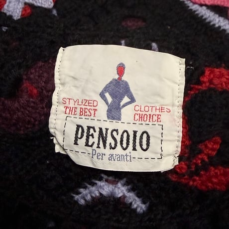 【USED】80's PENSOIO Spiritual Motif Embroidered Crochet Knit Pullover