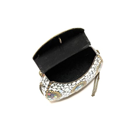 【USED】Vintage HANDMADE SHELL MOSAIC METAL CLUTCH BAG
