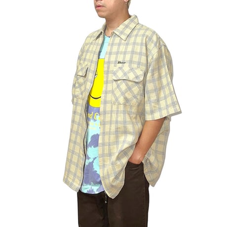 【USED】90'S-00'S BEAR USA S/S CHECK ZIP SHIRT