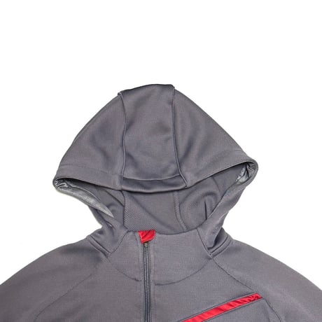 【USED】00's NIKE SPHERE DRY Asymmetrical Front-Zip Tech Hoodie Grey / Red