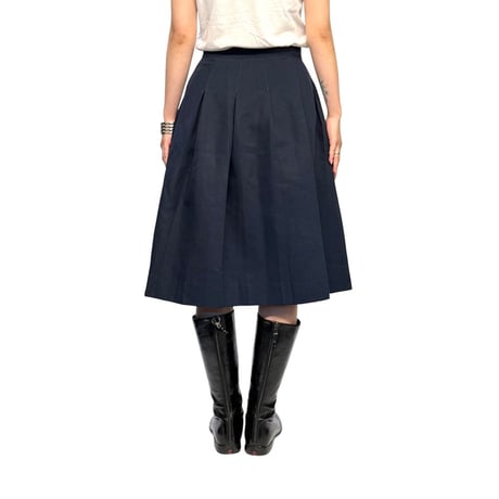 【USED】70's NAVY BOX PLEAT MIDI SKIRT - TALON ZIP