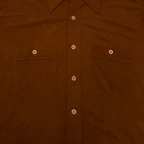 【USED】70's Macy's California TRIACETATE × NYLON SHIRT BROWN