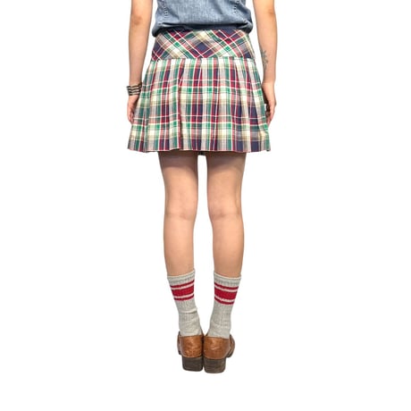 【USED】90's-00's RALPH LAUREN MADRAS CHECK PLEATED WRAP MINI SKIRT
