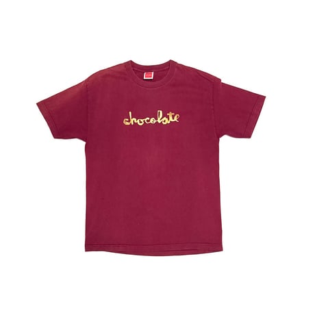 【USED】90's Chocolate Skateboards Script Logo T-Shirt Burgundy