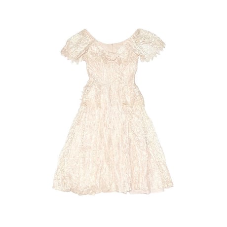 【USED】70'S a la Carte BABY PINK LACE FLUTTER SLEEVE DRESS