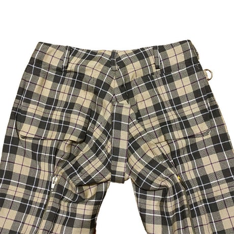 【USED】90'S  VIVIENNE WESTWOOD GOLD LABEL TARTAN CHECK BONDAGE TROUSERS BEIGE