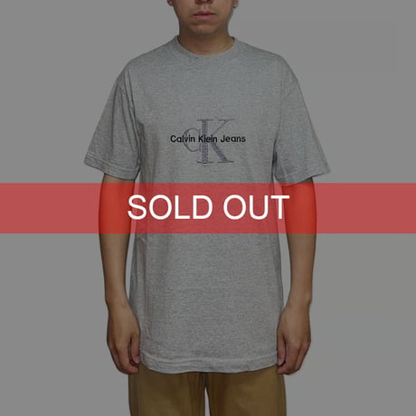 【DEAD STOCK】90's CK Calvin Klein Jeans EMBROIDERY LOGO T-SHIRT GRAY