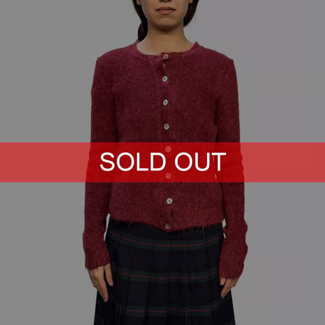 【USED】90's Burgundy Superkid Mohair Knit Cardigan with Shell Buttons