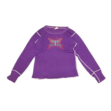 【USED】60'S VARSITY HOUSE INC. BUTTERFLY EMBROIDERED L/S THERMAL TOP