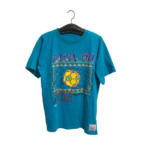 【USED】90'S  SOCCER WORLD CUP 94 T-SHIRT  TURQUOISE BLUE