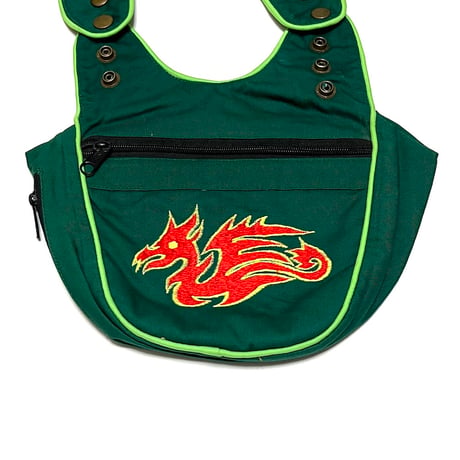 【USED】80's-90's NEPAL RAVE BODY BAG with DRAGON EMBROIDERY