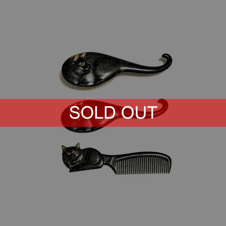 【USED】Vintage Cat Hair Brush, Comb, Hand Mirror Set