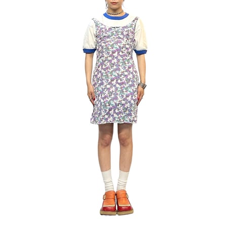 【USED】60s-70s ART NOUVEAU FLORAL PATTERN SLIP MINI DRESS