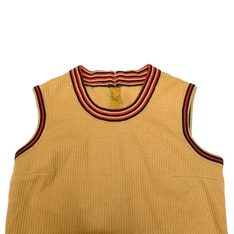 【USED】80'S-90'S PREPPY RIB KNIT VEST BROWN BEIGE