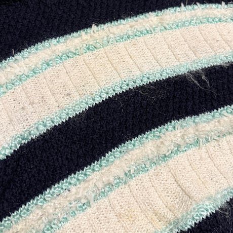 【USED】80's Fétiche France Textured Stripe Knit Pullover Navy × White