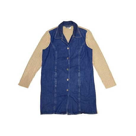 【USED】90's MAXIME Denim × Rib-Knit Hybrid Long Coat