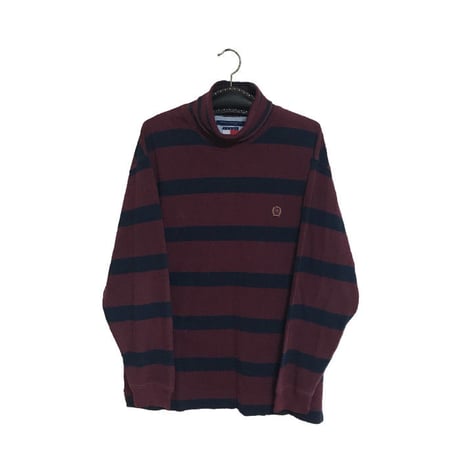 【USED】90'S TOMMY HILFIGER BORDER HI-NECK L/S TOP