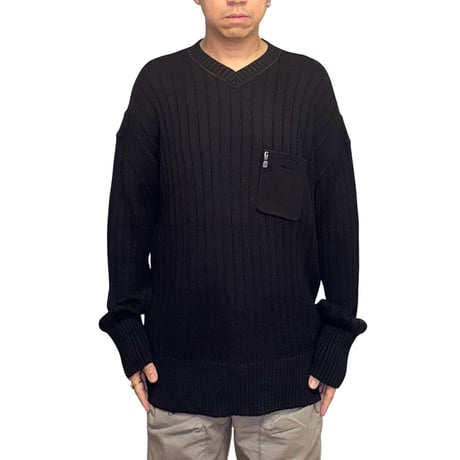 【USED】90's GUESS JEANS Ribbed Cotton V-Neck Knit with Pocket
