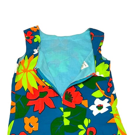 【USED】70'S Sun Fashions OF Hawaii TROPICAL FLOWERS GRAPHIC DRESS