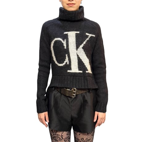 【USED】2010's CALVIN KLEIN JEANS CK LOGO HIGH NECK KNIT SWEATER