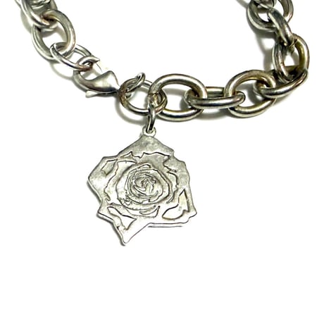 【USED】00's Paco Rabanne PARFUMS “Black XS for Her” Rose Charm Metal Chain Bracelet