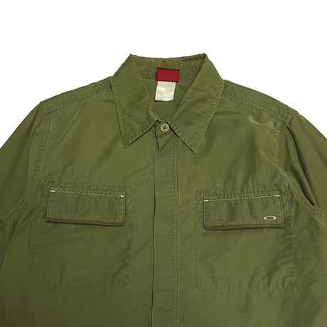 【USED】00's OAKLEY RED TAG COTTON HERRINGBONE SHIRT OLIVE