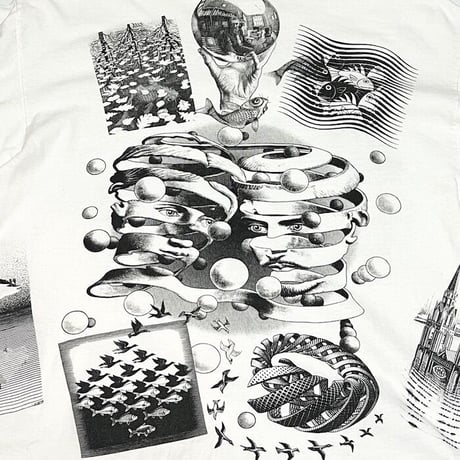 【USED】90'S MC ESCHER MULTI PRINT T-SHIRT WHITE