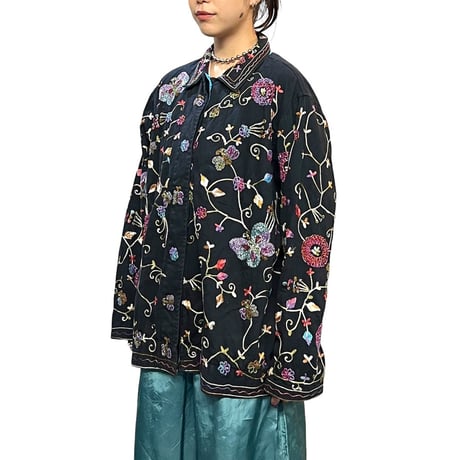 【USED】80's The Quacker Factory EMBROIDERED BEADED BUTTERFLIES JACKET