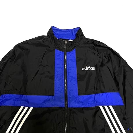 【USED】90'S adidas NYLON TRACK JACKET BLACK × BLUE LINE