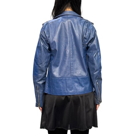 【USED】90's Blue Leather Compact Double Riders Jacket