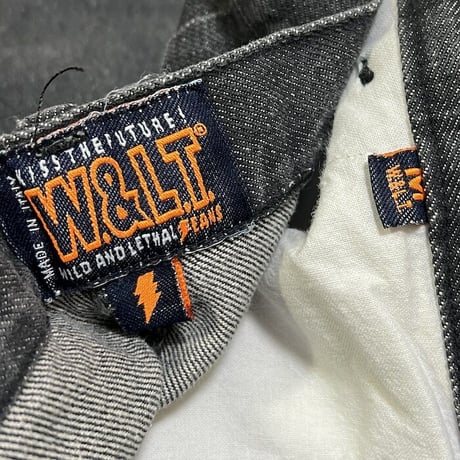 【USED】90'S W.&L.T. JEANS HEM POCKET BLACK DENIM PANTS