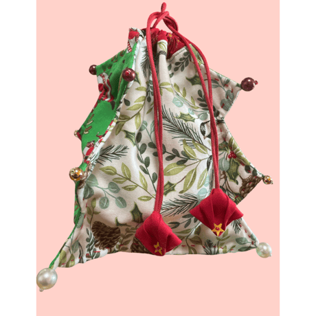 Xmas Tree bag Kit  カット済 巾着として小物入れ・プレゼント包装・アクセサリーポーチとして活躍。