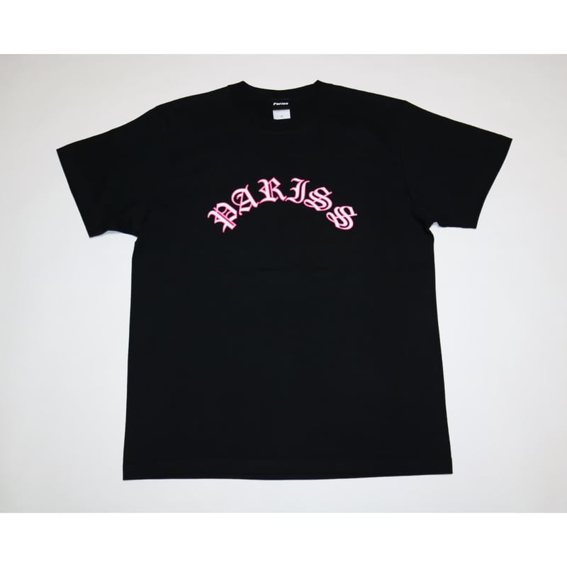 オールドイングリッシュアーチロゴTシャツ【ブラック×蛍光ピンク
