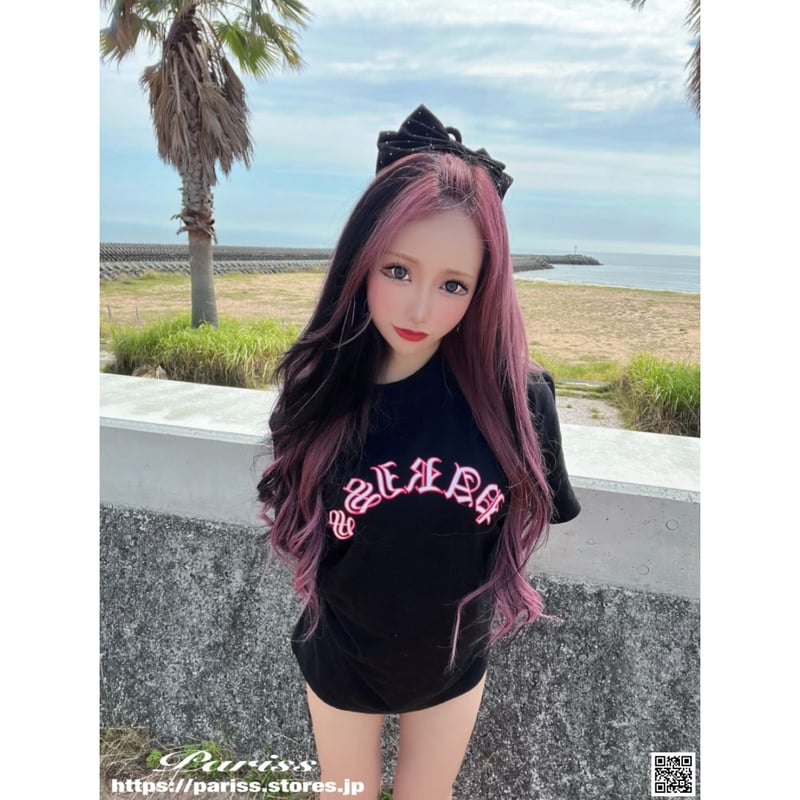 オールドイングリッシュアーチロゴTシャツ【ブラック×蛍光ピンク