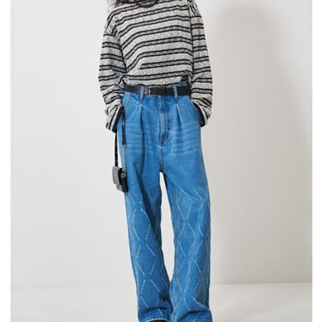 【YENN】[Y261-31001] LASER CUT WIDE DENIM