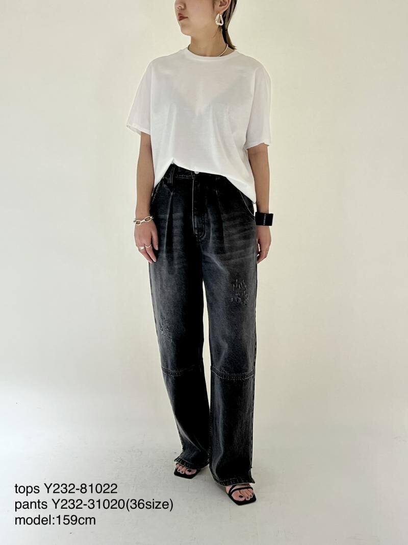 YENN】HIGH RISE TUCK WIDE PT GRAY [Y232-31020Q 