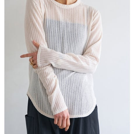 【YENN】[Y263-82086] STRIPE SHEER RIB TEE
