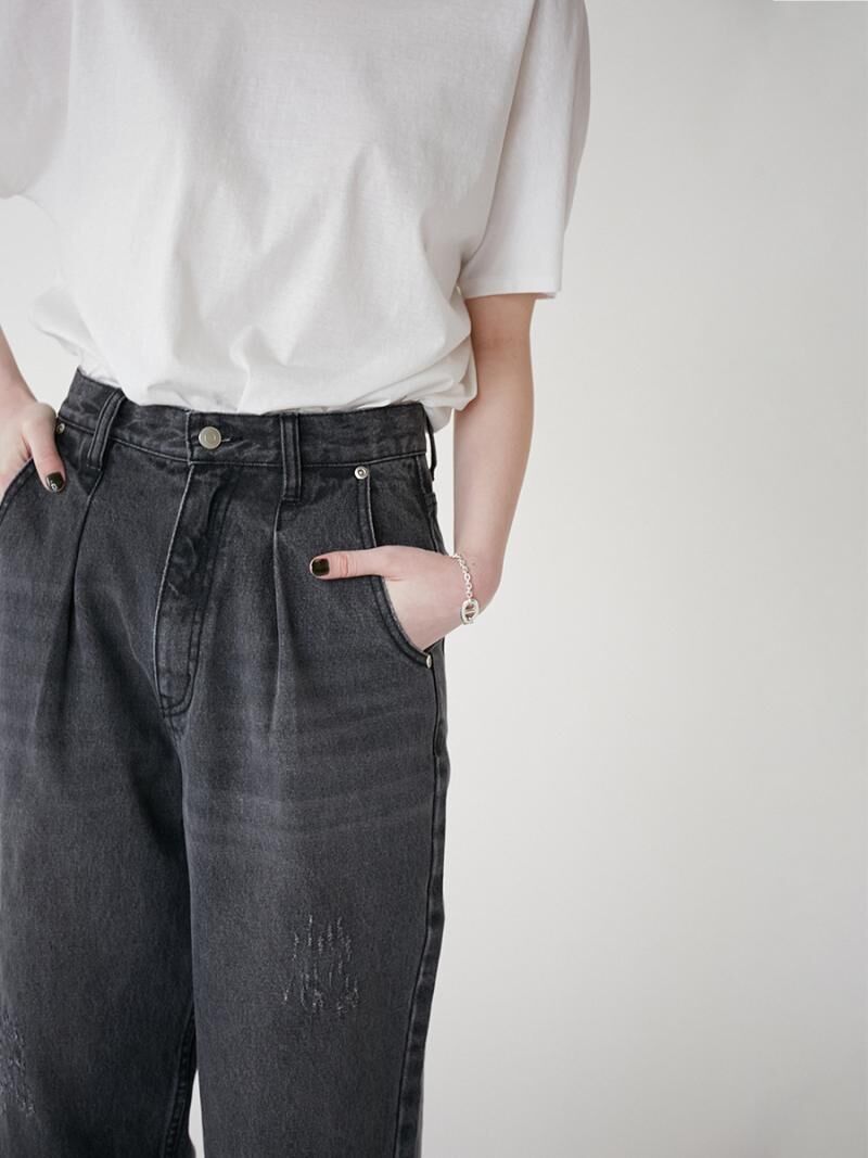 YENN】HIGH RISE TUCK WIDE PT GRAY [Y232-31020Q 