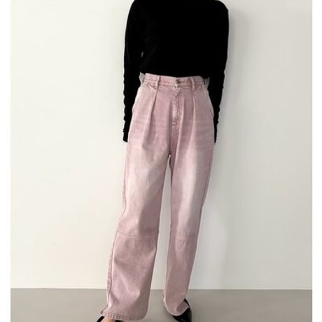 【YENN】[Y252-31064-2] HIGH RISE TUCK WIDE（ピンク）