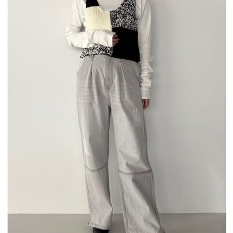 【YENN】[Y252-31067] HIGH RISE TUCK WIDE（ライトグレー）