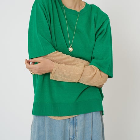 【CHIGNON】[9261-087GS] 衿配色ﾊｰﾌｽﾘｰﾌﾞﾆｯﾄ