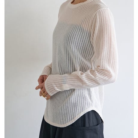 【YENN】[Y263-82086] STRIPE SHEER RIB TEE