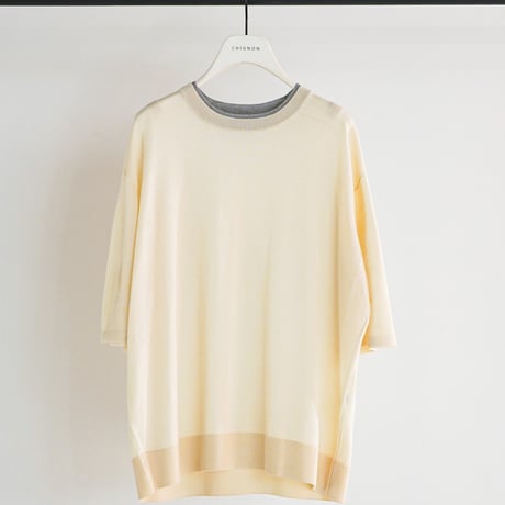 【CHIGNON】[9261-087GS] 衿配色ﾊｰﾌｽﾘｰﾌﾞﾆｯﾄ